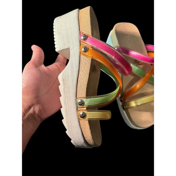 Vtg Y2K Coaster Chunky Heel Platform Sandals Size 8 Retro Strappy 2000s Rainbow - Picture 4 of 9